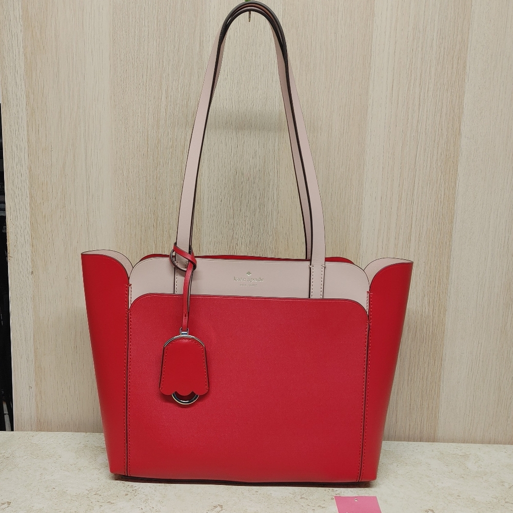 Kate Spade Magnolia Street Tote Bag Hotchili Small Double Pocket Top Zip